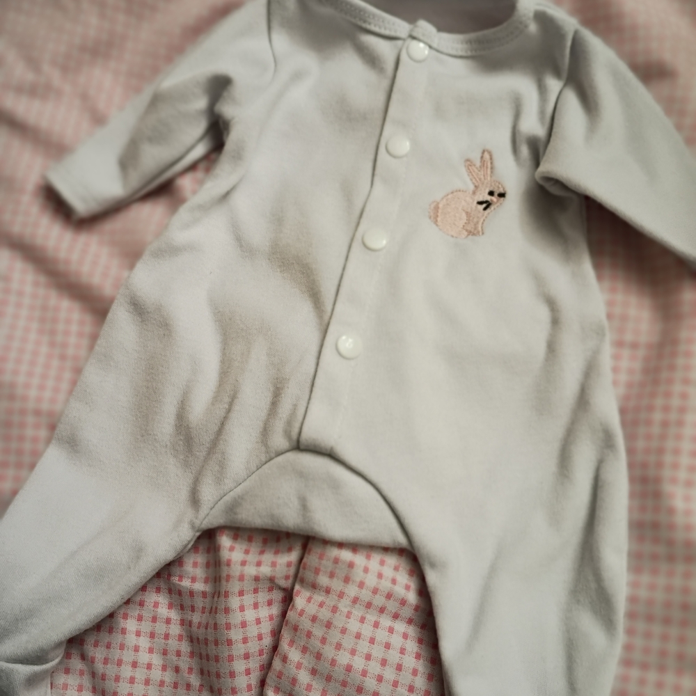 White Baby Onesie with Bunny Design For Doll